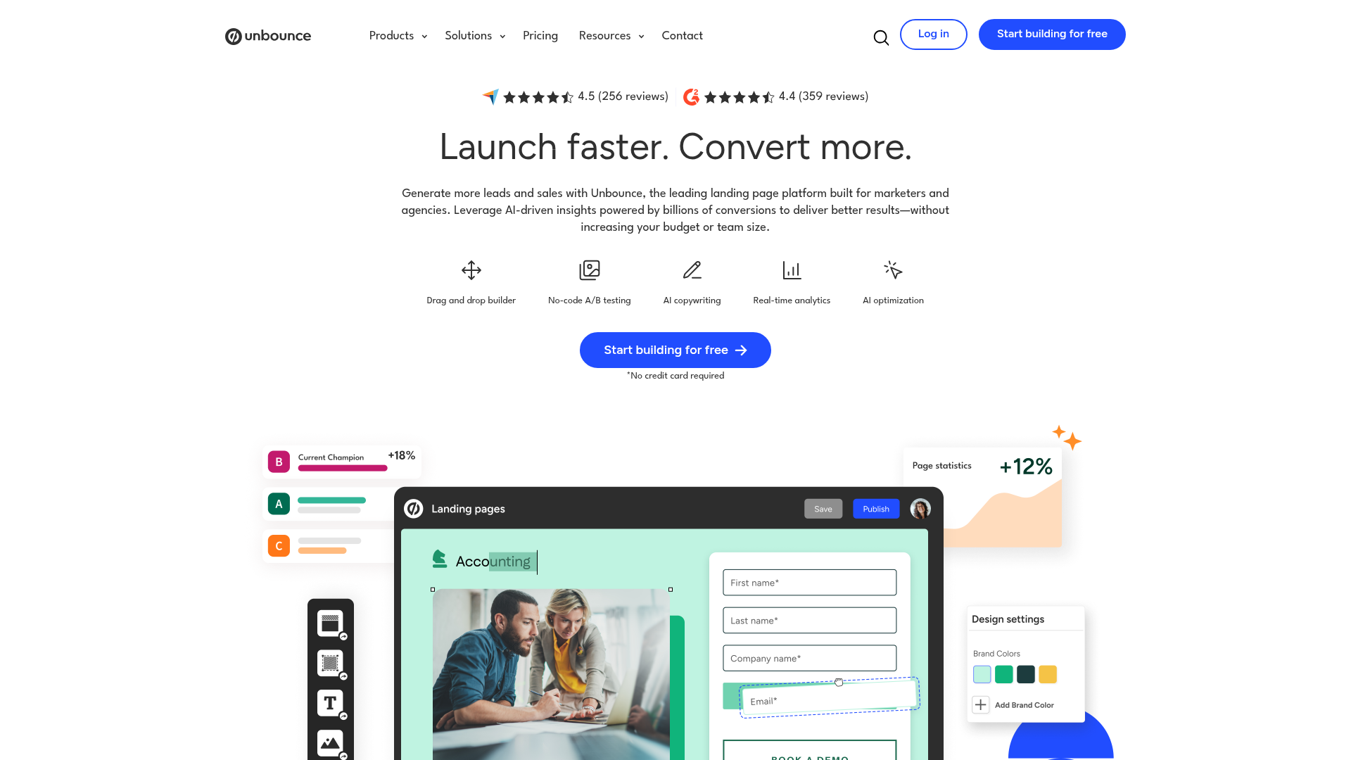 Unbounce — Best for Landing Page Testing interface