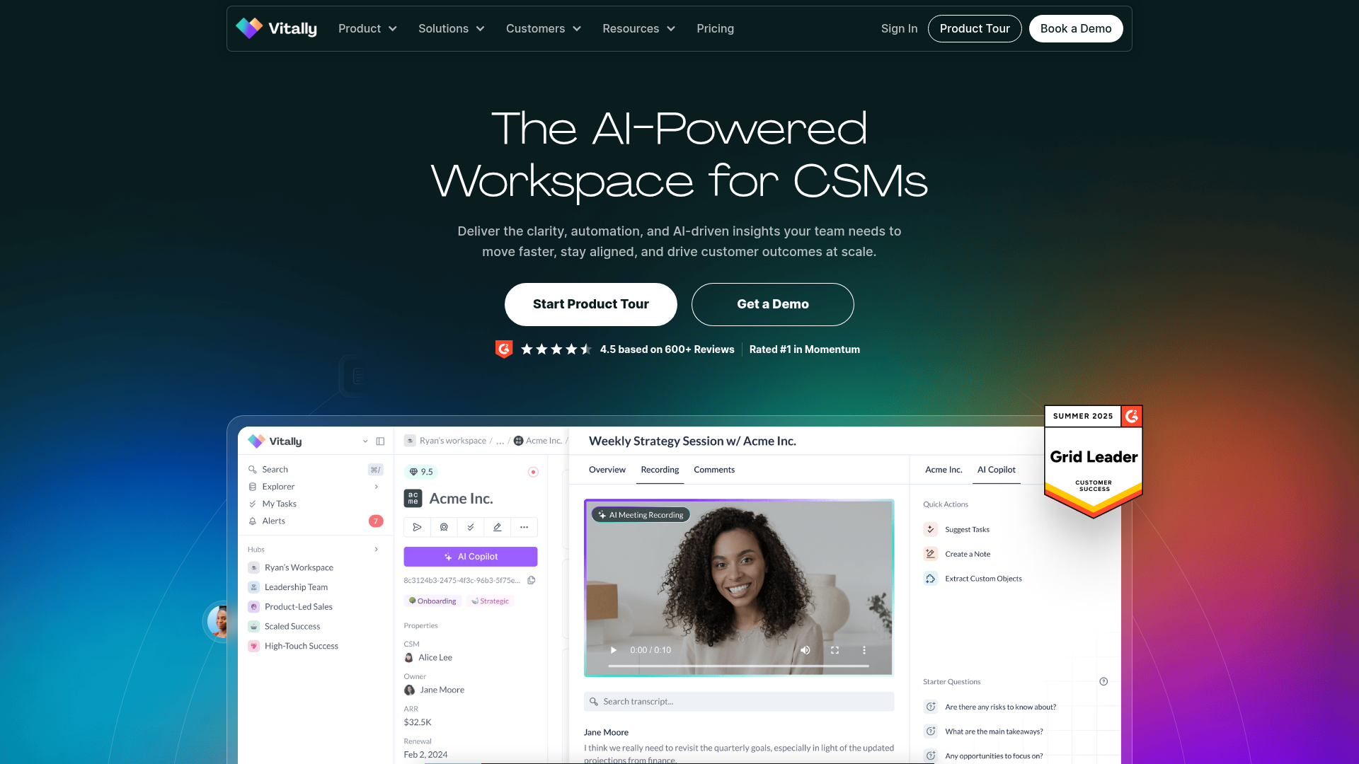2. Vitally — Best Modern CS + Revenue Platform interface