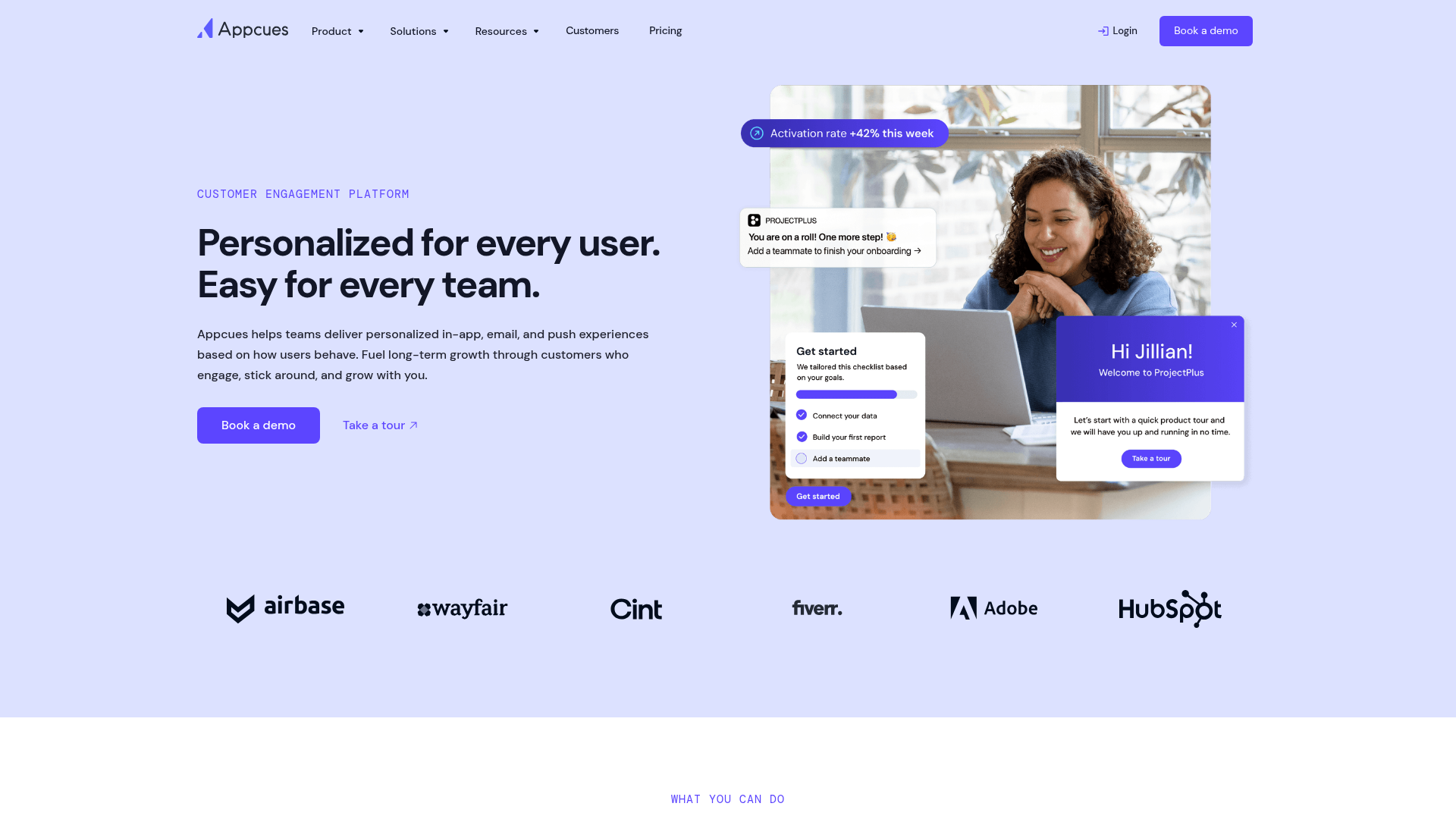 Appcues homepage — cross-channel onboarding platform with email, push, and mobile support