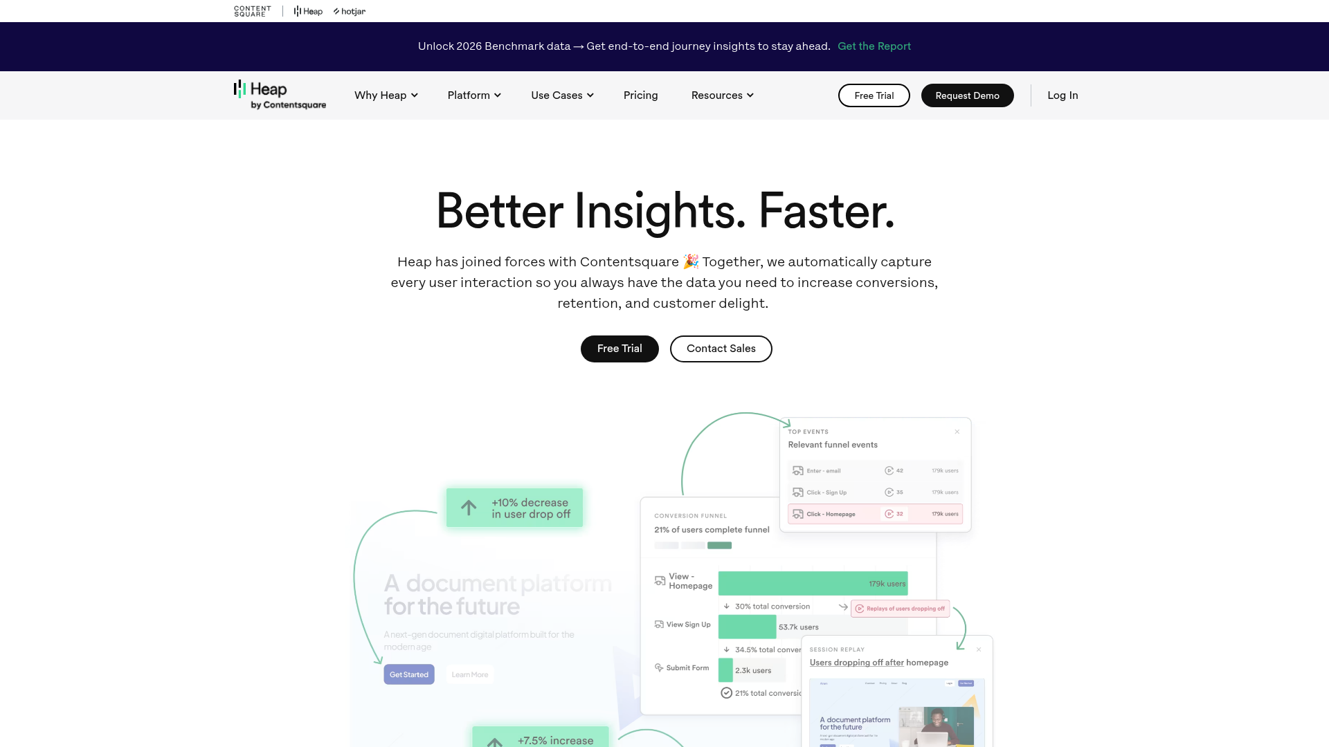 Heap homepage — session analytics platform with autocapture and AI-powered insights