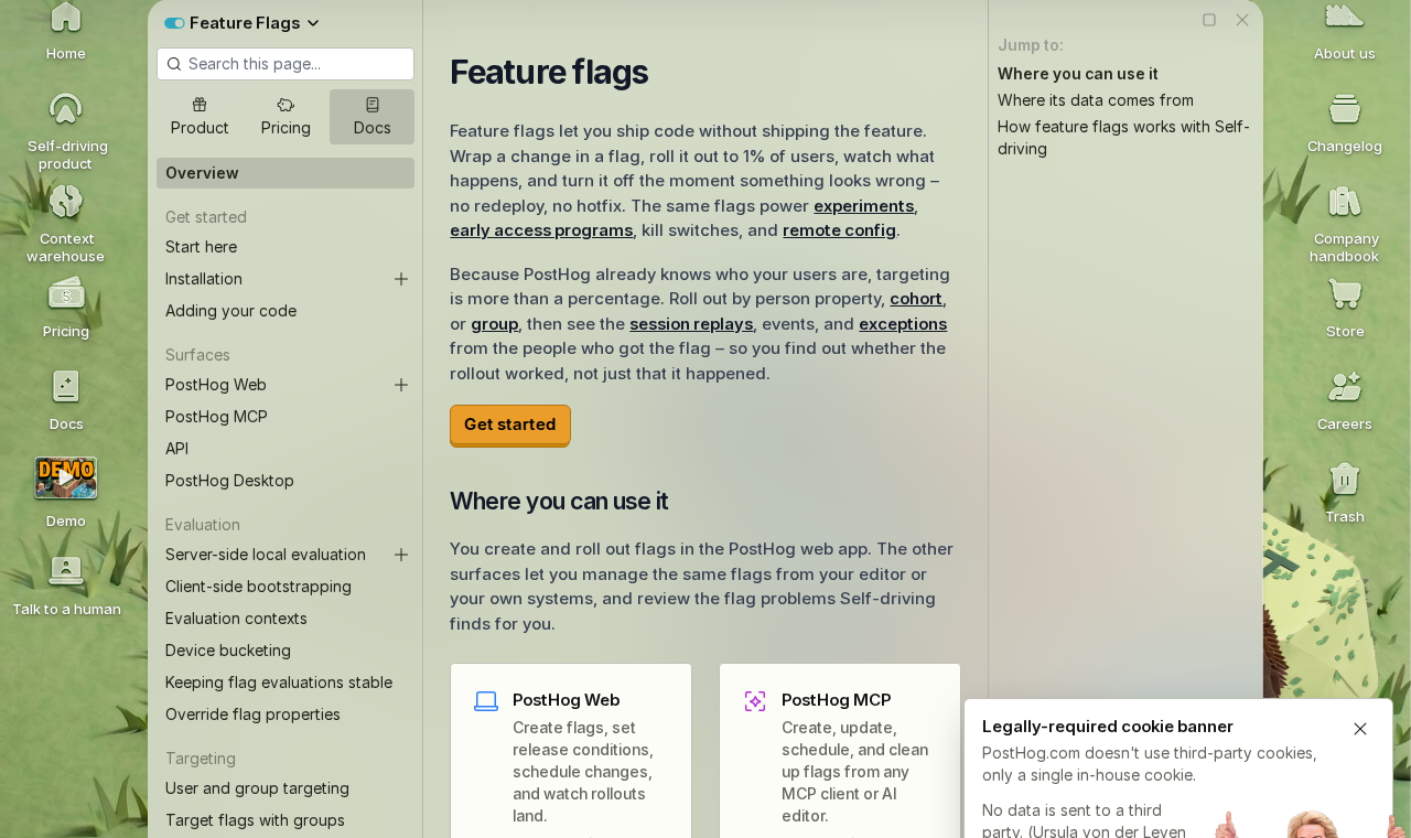 PostHog feature flags documentation showing flag creation and configuration