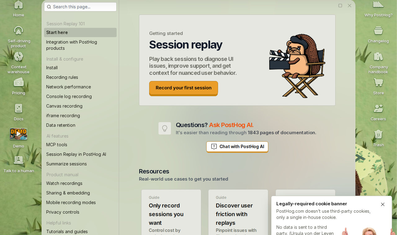 PostHog session replay documentation showing masking configuration options and privacy controls