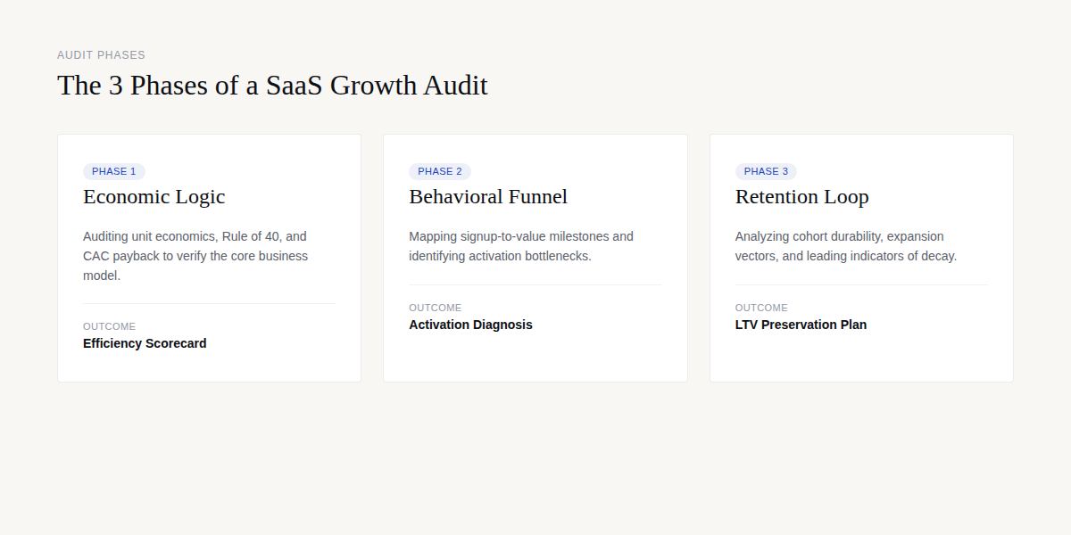The 3 Phases of a SaaS Growth Audit: Economics, Funnel, Retention