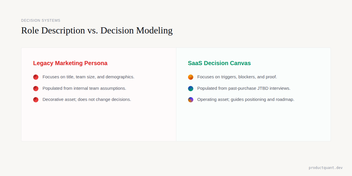 Role Description vs Decision Modeling: Legacy Persona vs SaaS Decision Canvas