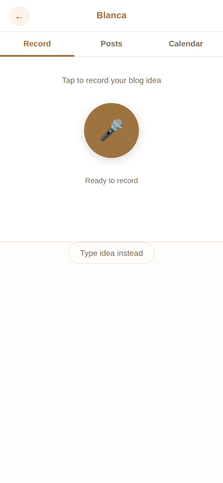 Blanca recording screen (gold theme)